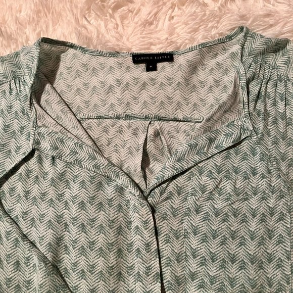 Carole Little Button Up 3/4 Sleeve 100% Rayon Green Blouse Small - Picture 3 of 7